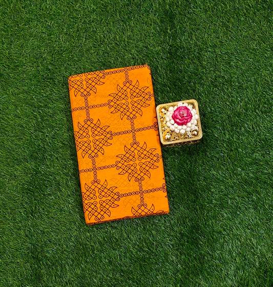 Mustard Yellow Cotton Saree with Traditional Printed Border
