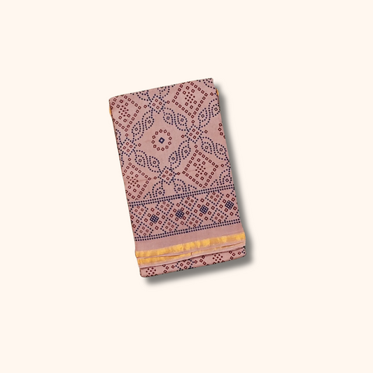 120s Count Vayal Cotton Saree in Dusty Mauve with Geometric Print