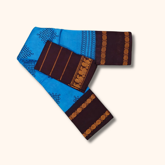 Sky Blue Sungudi Kolam Saree with Contrast Maroon Blouse