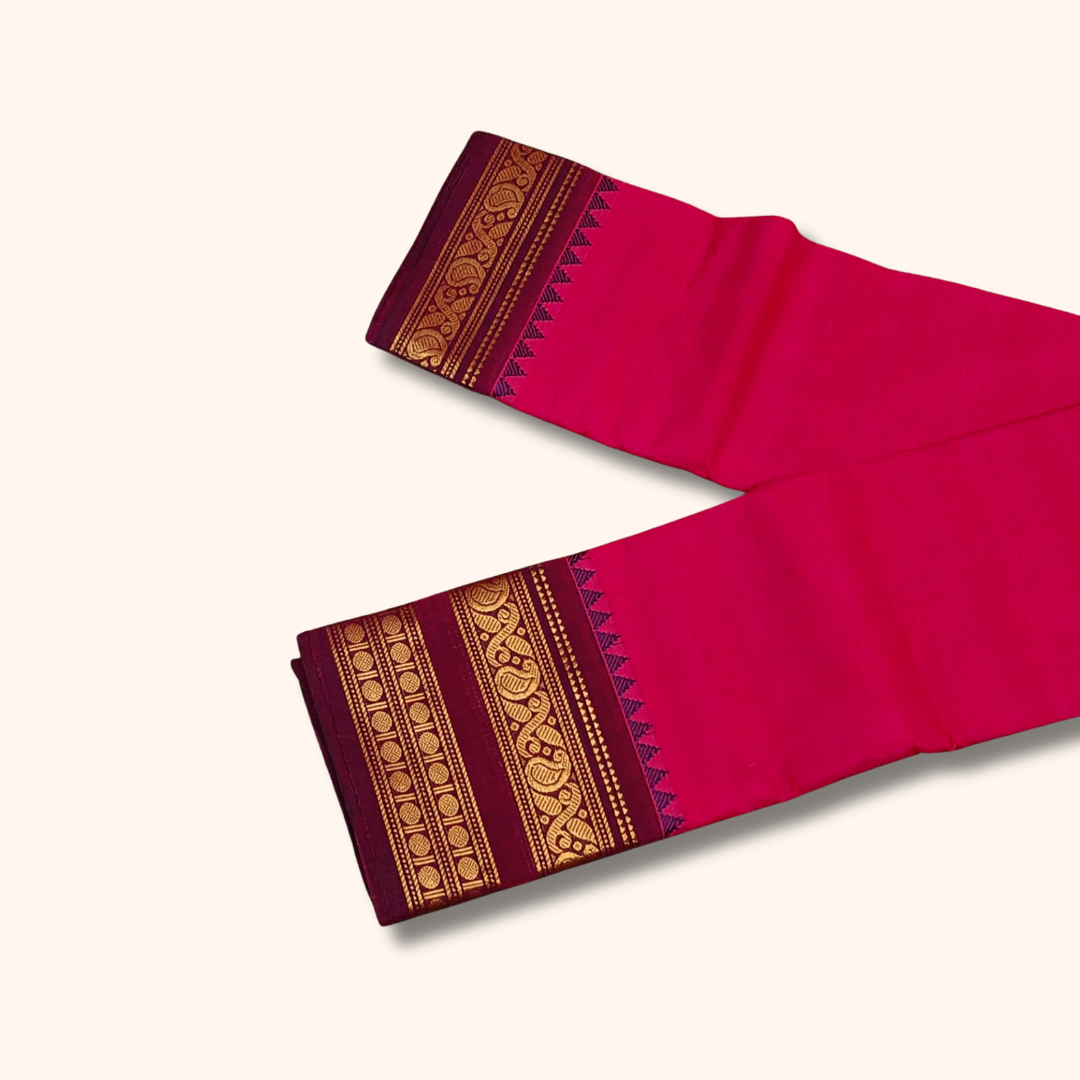 Rani Pink Cotton Saree with Maroon Zari Border