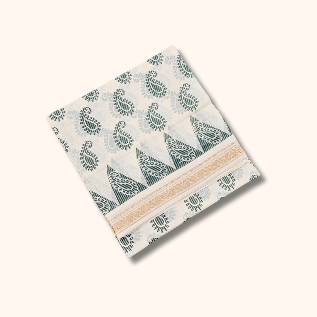 Ivory White Paisley Print with Traditional Border