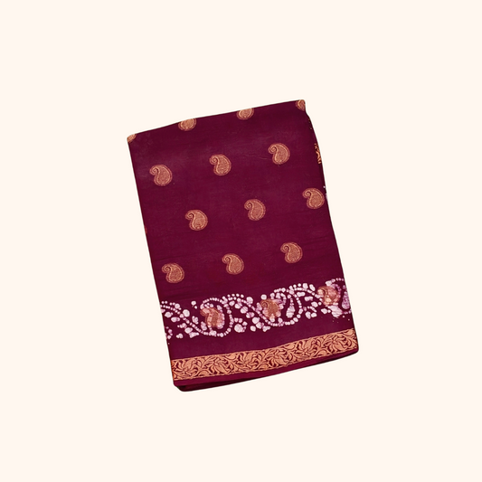 120s Count Sungudi Vayal Saree Maroon Paisley Design with Running Blouse