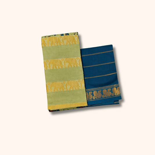 Pista Green Printed Sungudi Cotton Saree with Gold Zari Elephant Border 120s Count
