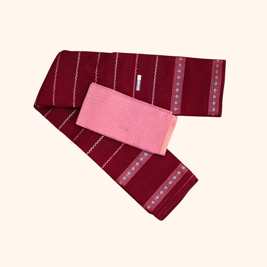 Maroon Sungudi Cotton Saree with Pink Contrast Blouse