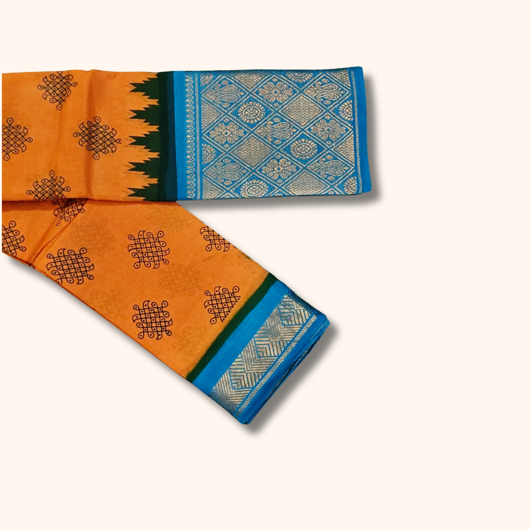 Mustard Yellow Soft Cotton Saree with Sky Blue Jacquard Pallu