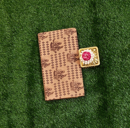 Beige Brown Printed with Traditional Art Border Sungudi Cotton Saree