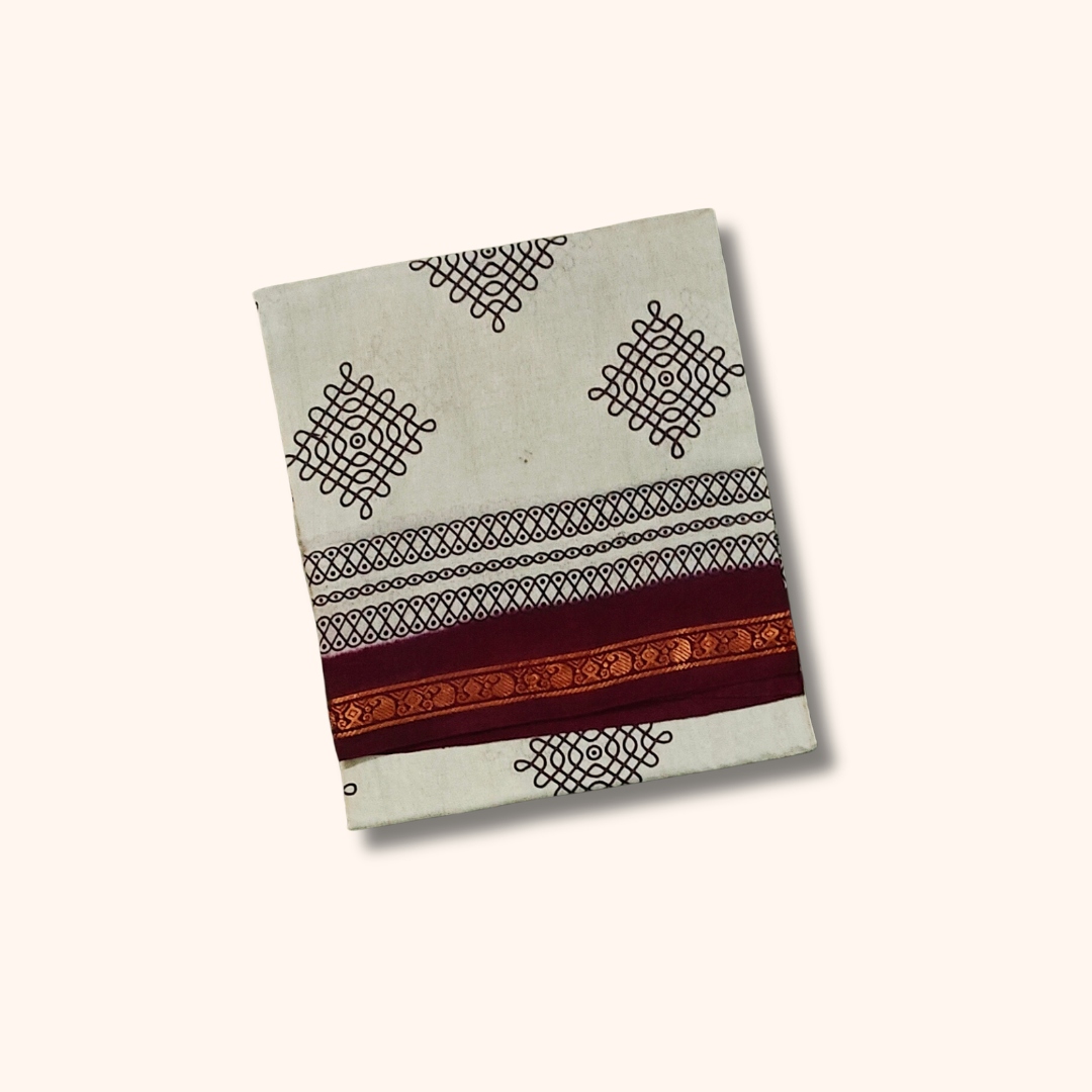 Ivory Soft Cotton Saree with Maroon Border
