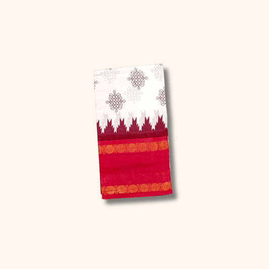White Cotton Saree with Bright Red Border – Running Blouse