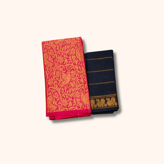 Rani Pink Vasigara Pattern Saree with Separate Blouse Piece