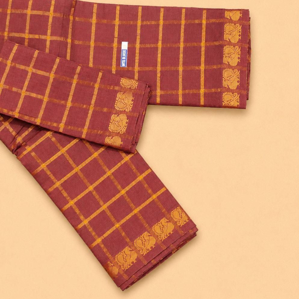 Dusty Rose Pavithra Kattam Sungudi Cotton Saree with Separate Blouse