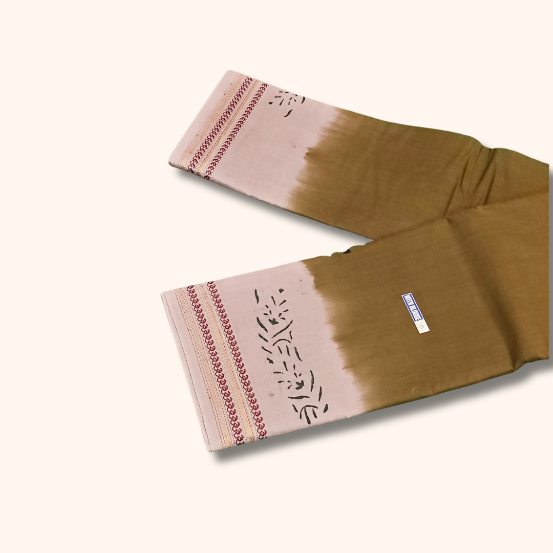 Olive Brown Cotton Saree with Running Blouse