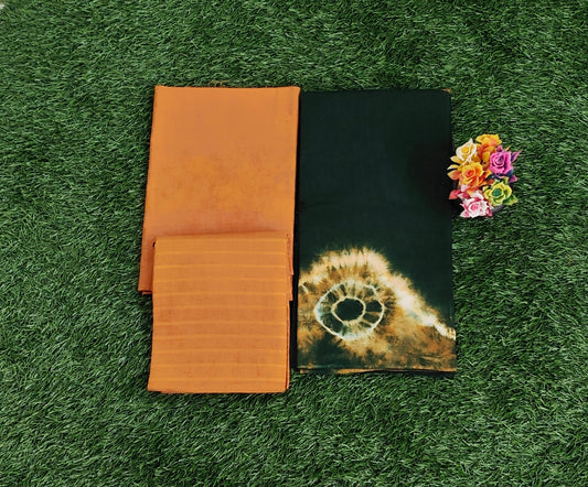Elegant Dark Green & Mustard Sungudi Cotton Chudidar Material Set with Tie-Dye Design