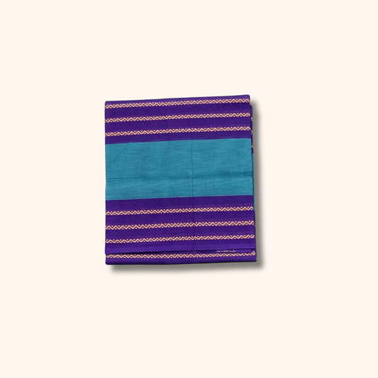 Turquoise Blue and Purple Chettinad Cotton Saree with Traditional Zigzag Border – Without Blouse