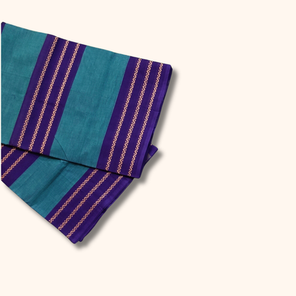 Turquoise Blue and Purple Chettinad Cotton Saree with Traditional Zigzag Border – Without Blouse