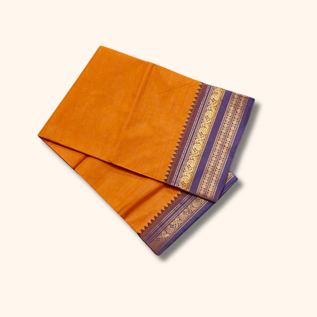 Orange Chettinad Cotton Saree with Running Blouse