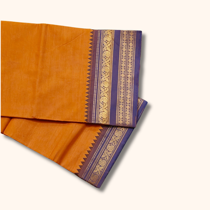 Orange Chettinad Cotton Saree with Running Blouse
