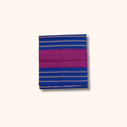 Purple and Royal Blue Chettinad Cotton Saree with Traditional Striped Border – Without Blouse