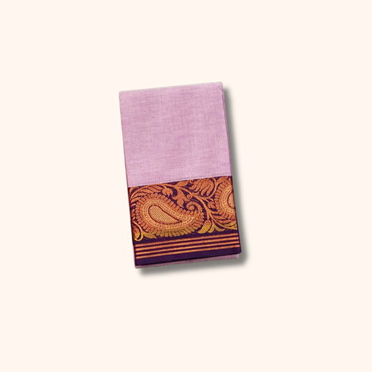 Lavender Chettinad Cotton Saree with Purple and Gold Zari Border - Without Blouse