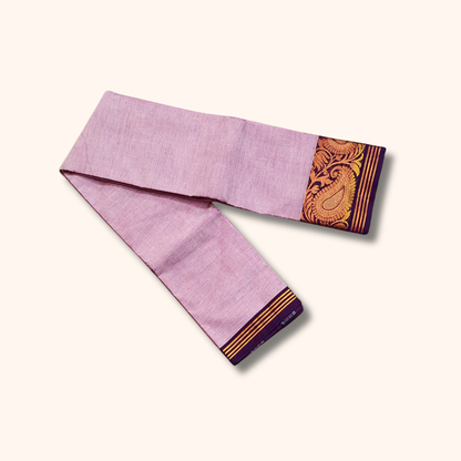 Lavender Chettinad Cotton Saree with Purple and Gold Zari Border - Without Blouse