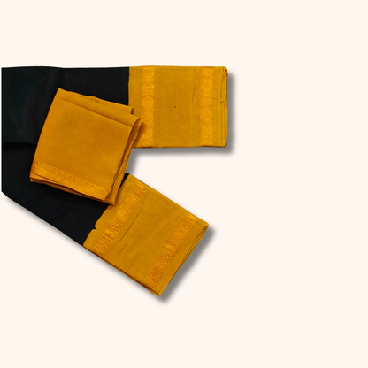 Mustard Yellow Sungudi Cotton Saree with Black Border and Separate Blouse Piece