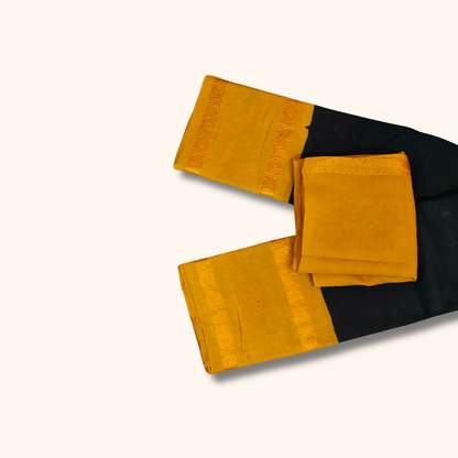Mustard Yellow Sungudi Cotton Saree with Black Border and Separate Blouse Piece