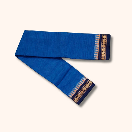 Royal Blue Chettinad Cotton Saree with Navy Blue and Gold Traditional Border – Without Blouse