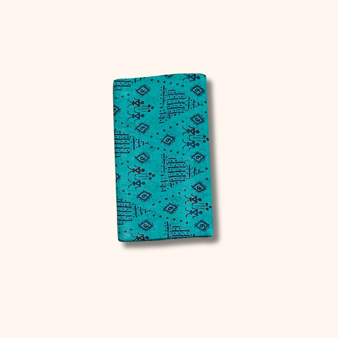 Teal Blue Sungudi Cotton Saree with Traditional Black Motif Design – Without Blouse