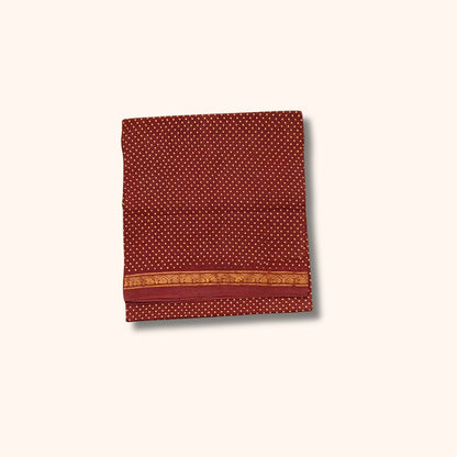 Maroon Sungudi Cotton Saree with Golden Polka Dot Design – Without Blouse