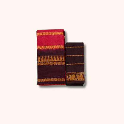 Traditional Sungudi Cotton Saree with Gold Zari Stripes and Decorative Border – With Blouse Piece