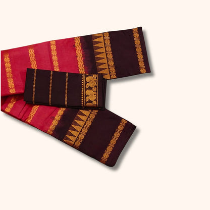 Traditional Sungudi Cotton Saree with Gold Zari Stripes and Decorative Border – With Blouse Piece