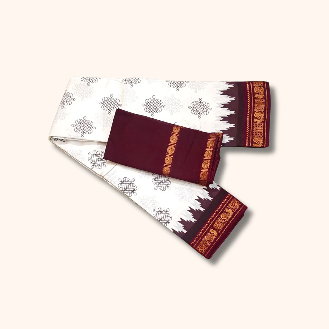 Traditional Kolam Design small Gold Zari Border – Separate Blouse Piece