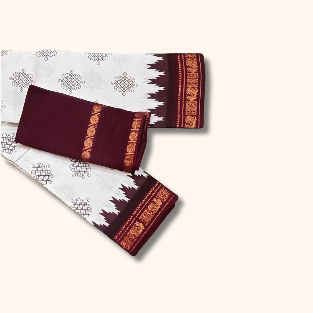 Traditional Kolam Design small Gold Zari Border – Separate Blouse Piece