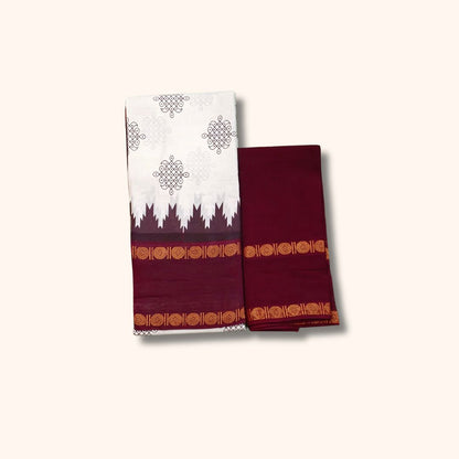 Traditional Kolam Design and Gold Zari Border – Separate Blouse Piece