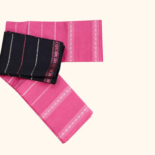 Classic Pink Saree with Black Blouse - Silver Zari Border