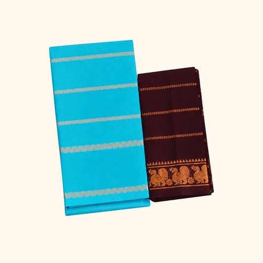 Beautiful Sky Blue Sungudi Cotton Saree with Contrast Black Designer Blouse