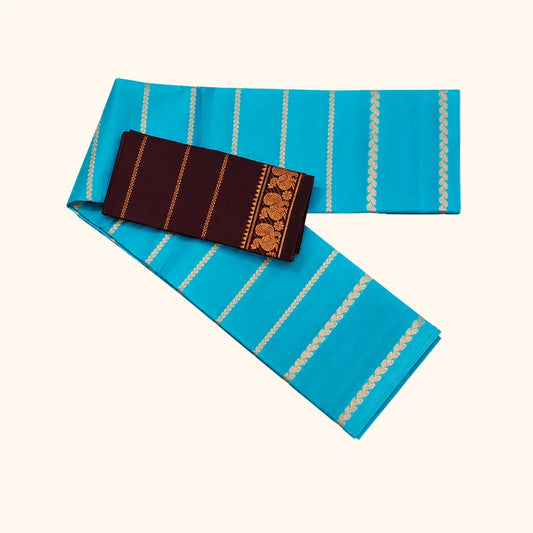 Beautiful Sky Blue Sungudi Cotton Saree with Contrast Black Designer Blouse