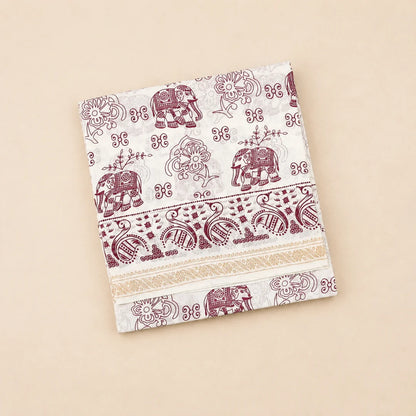 Attractive Off White Elephant Print Cotton Saree with Traditional Border