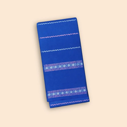 Royal Blue Sungudi Cotton Saree with Multi Stripe Design