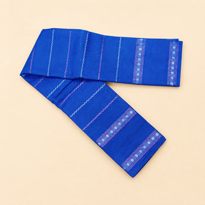 Royal Blue Sungudi Cotton Saree with Multi Stripe Design