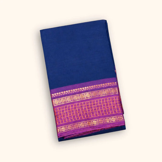 Royal Blue Chettinad Cotton Saree with Magenta Border