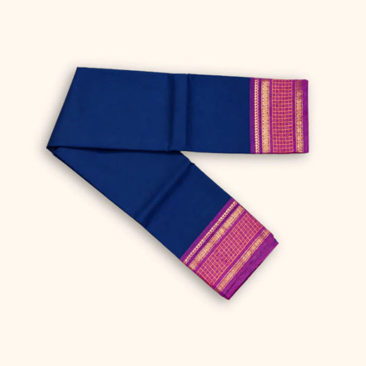 Royal Blue Chettinad Cotton Saree with Magenta Border