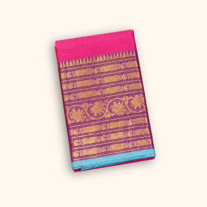 Rani Pink Chettinad Cotton Saree with Purple Zari Border