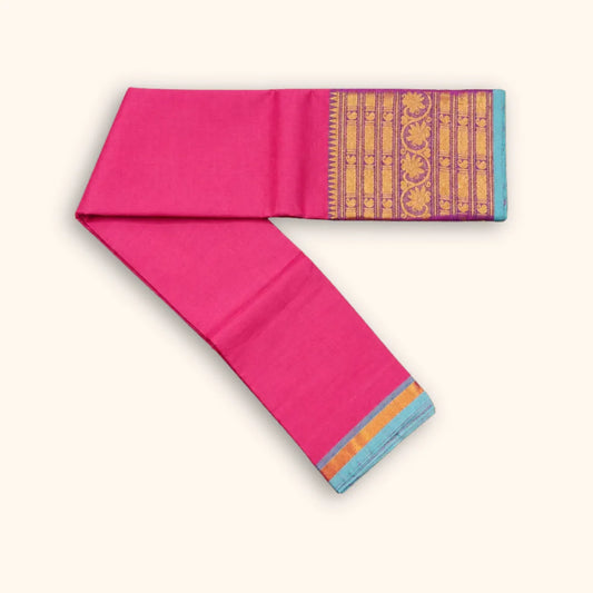 Rani Pink Chettinad Cotton Saree with Purple Zari Border