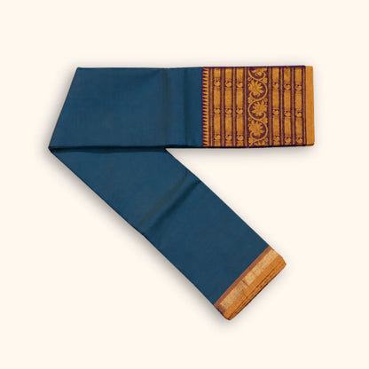 Steel Blue Chettinad Cotton Saree with Royal Purple Zari Border