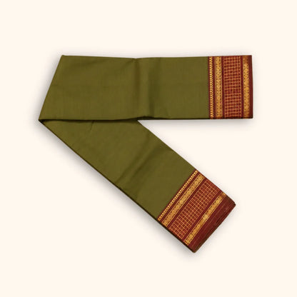 Olive Green Chettinad Cotton Saree with Maroon Traditional Border