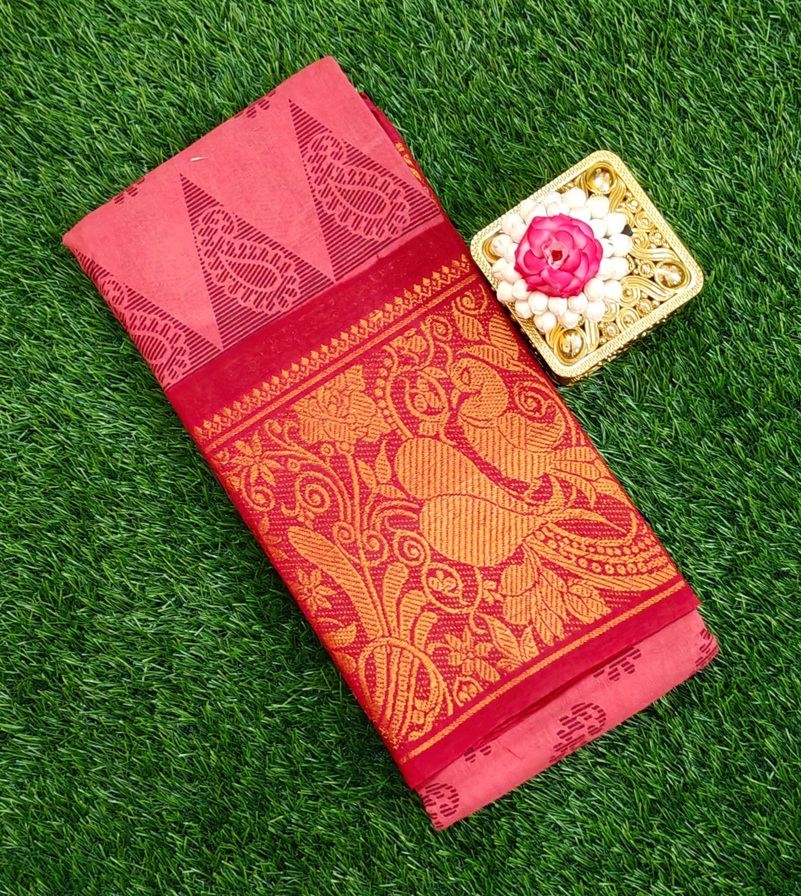 ❤️✨ Traditional Red Saree with Grand Golden Zari Work ✨❤️
