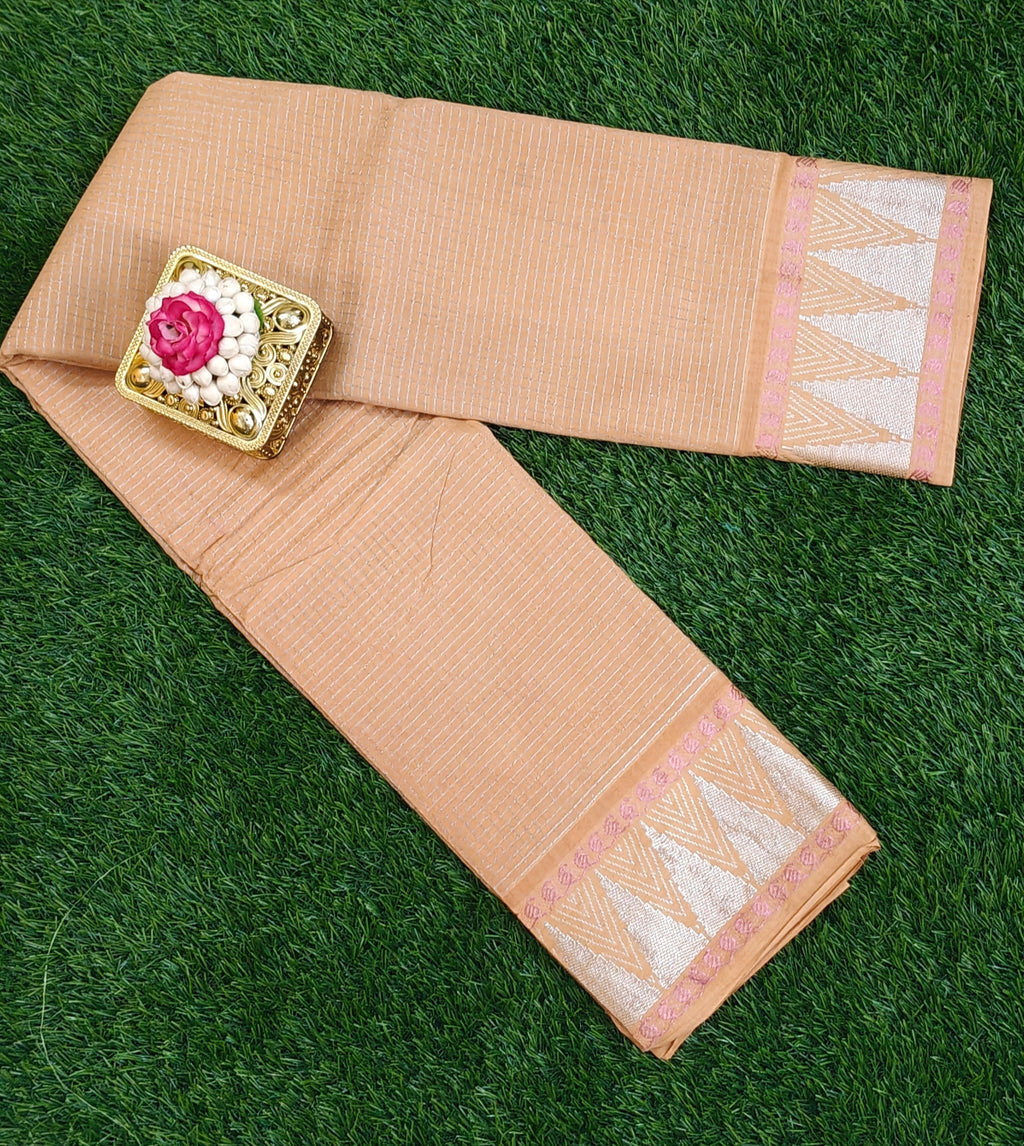 🤎 Beige Cotton Saree with Silver Zari Border & Motif Design