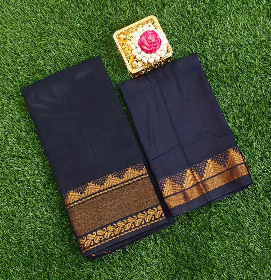 🖤 Elegant Black Saree with Rich Golden Zari Border 🖤