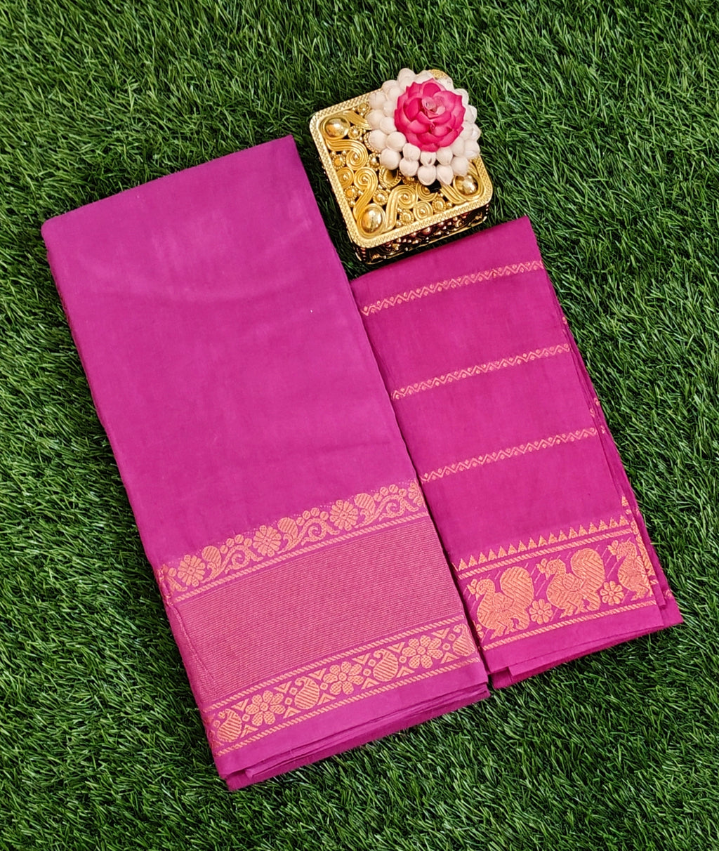 💗 Beautiful Pink Traditional Saree with Zari Border 💗