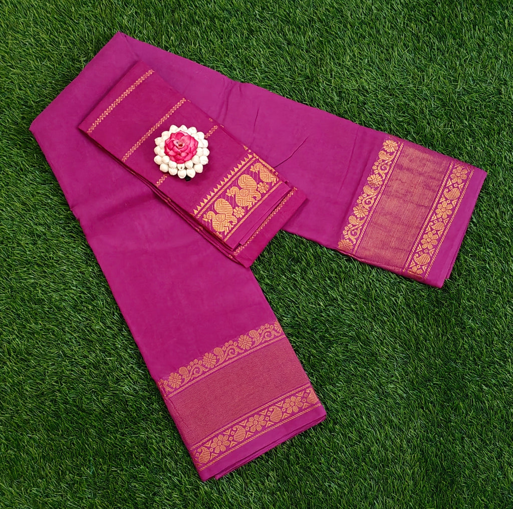 💗 Beautiful Pink Traditional Saree with Zari Border 💗